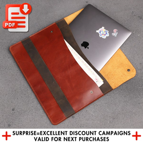 15-16 inch Leather MacBook Pro & Air Pattern Sleeve, A4 Leather Laptop Bag Pattern, Macbook Air Sleeve Pdf, Macbook Air Cover Template