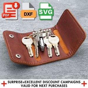 Leather Keychain Pattern, Key Holder Pattern Pdf, Key Holder Template, Leather Key Pouch, Leather Keychain Dxf, Laser Cutting Svg