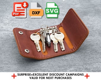 Leather Key Pouch Pattern: Key Holder Template (PDF, SVG, DXF)