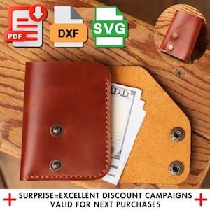 Padrão de carteira de encaixe minimalista, PDF de couro minimalista, PDF de porta-cartões, Modelo de couro, Carteira fina Dxf, Padrão de corte a laser Svg