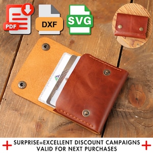 Patrón de tarjetero minimalista a presión en formato PDF, corte láser en formato SVG, billetera de cuero en formato DXF, kit de bricolaje, apto para principiantes, plantilla de manualidades