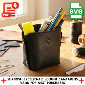 Leder Stiftehalter Muster: DIY Schreibtisch Organizer (PDF, SVG)