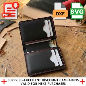 Leather Wallet Pattern: Vertical Bifold Design - PDF & SVG Template