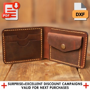 Leather wallet pattern, leather template pdf, digital pattern pdf, easy wallet pattern, wallet template, coin wallet pdf, minimalist wallet