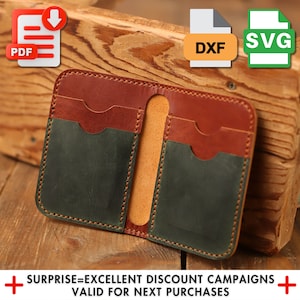 Faltbare Leder Geldbörse Muster, Kartenhalter Vorlage DXF, Leder Vorlage PDF, schlanke Brieftasche Muster, Laserschnitt SVG