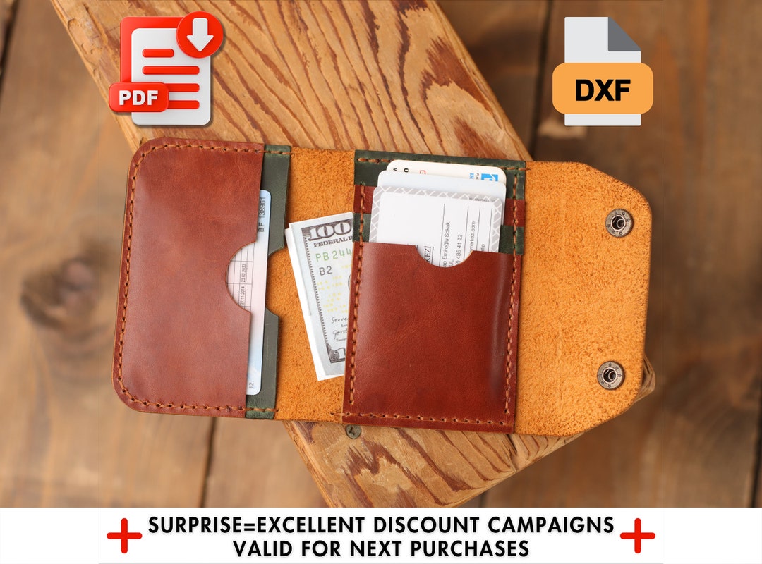 Snap Leather Wallet Pattern, Leather Template Pdf, Card Holder Template