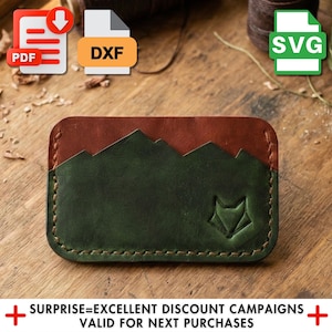Leather Card Holder Pattern: Mountain Design, Wallet PDF, SVG (Digital Download)