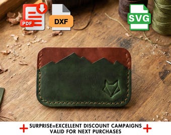 Leather Card Holder Pattern: Mountain Design, Wallet PDF, SVG (Digital Download)