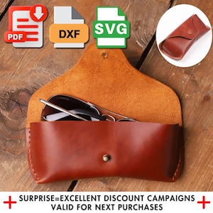 Custodia per occhiali in pelle fai da te, modello per custodia per occhiali da sole, modello per custodia per occhiali in pelle, portaocchiali DXF, custodia per occhiali A4 in PDF, taglio laser SVG