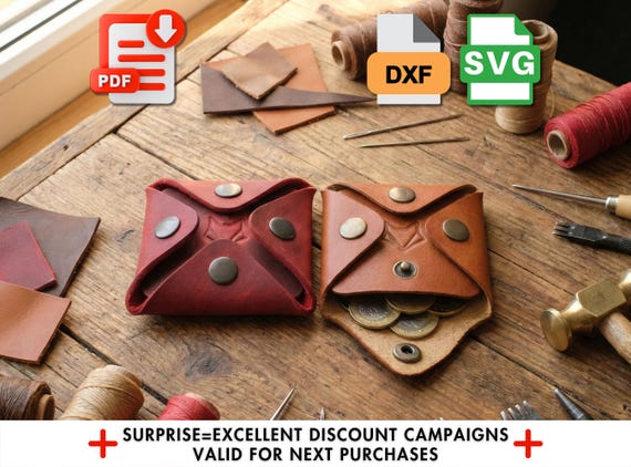 Leather Coin Purse Sewing Pattern, DIY Craft Template (PDF Download)