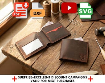 Leather Wallet DIY Pattern, Slim Design with ID Window - PDF Template