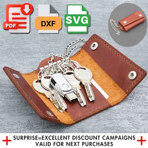 Leather Key Holder Template Pdf, Keychain Pattern, Leather Key Pouch Pattern, Leather Template Dxf, Keychain Template, Laser Cutting Svg
