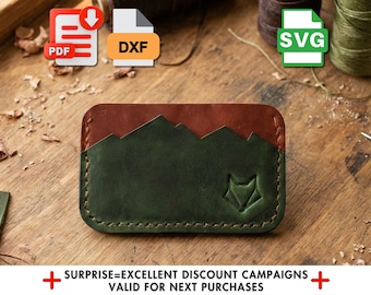Patroon leren kaarthouder: bergontwerp, portemonnee-pdf, SVG (digitale download)