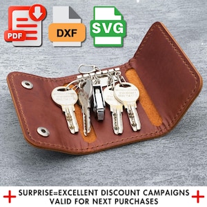 Leather Key Pouch Pattern, Digital Template in PDF, SVG, DXF Formats