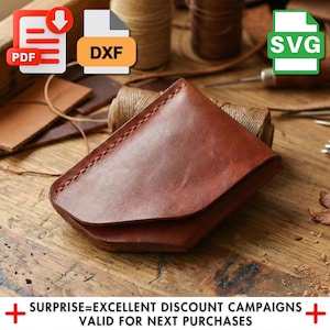 Leather Card Holder Pattern, Minimalist Style (PDF, SVG, DXF Files)