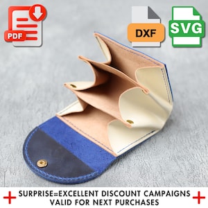 Patrón de billetera de cuero, plantilla multicompartimento (PDF), archivos SVG y DXF, kit de manualidades DIY, tarjetero y monedero, diseño fácil de usar.