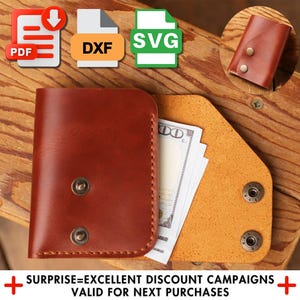 Minimalist Snap Wallet PDF Pattern, Leather Card Holder Template for Laser Cutting