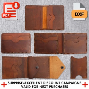 Set of 5 Leather wallet pattern, wallet template set,  leather template, card holder pattern, card holder template, leather wallet templates