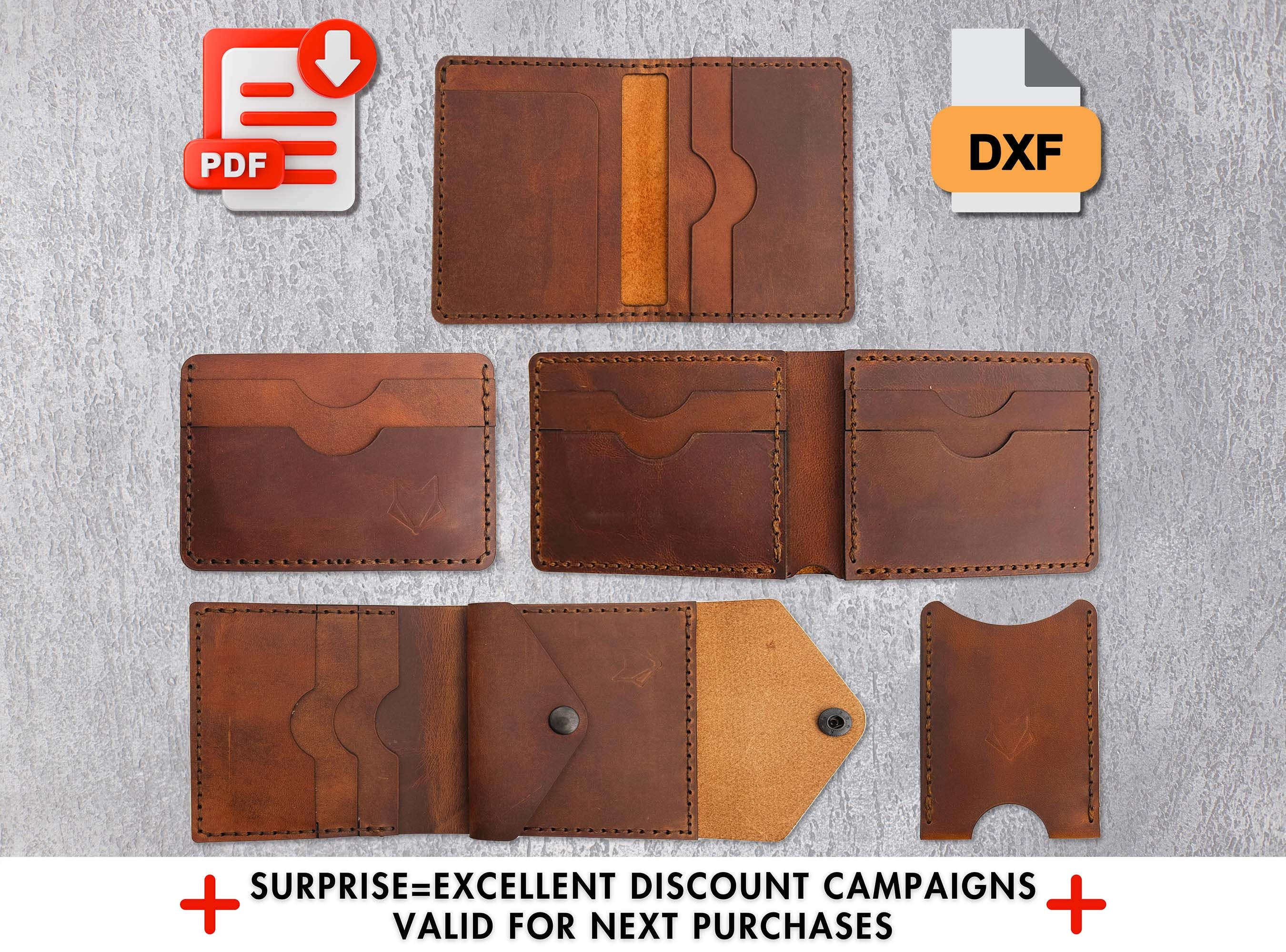 Set of 5 Leather Wallet Pattern, Wallet Template Set, Leather Template, Card Holder Pattern, Card Holder Template, Leather Wallet Templates