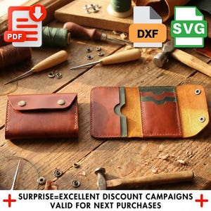 Patrón de cartera de cuero con cierre a presión, plantilla minimalista para tarjetero para corte láser
