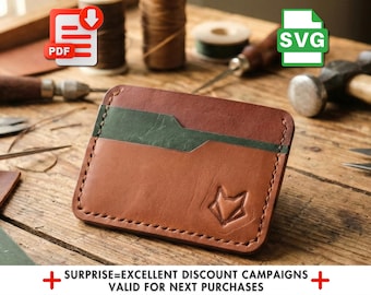Leather Card Holder Pattern, DIY Wallet Template in PDF & SVG Formats