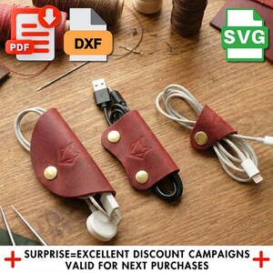 Leather Cable Holder Pattern, DIY Organizer PDF & SVG Files for Laser Cutting