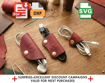 Leather Cable Holder Pattern, DIY Organizer PDF & SVG Files for Laser Cutting