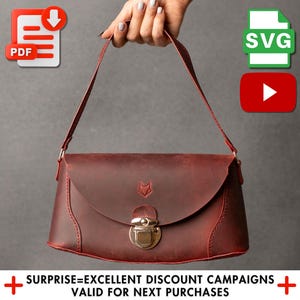 Leather Handbag Pattern, DIY Purse Template with Video (pdf, svg, dxf)