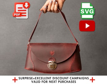Leather Handbag Pattern, DIY Purse Template with Video (pdf, svg, dxf)