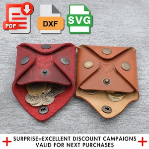 Modello portamonete in pelle, portamonete Dxf, modello in pelle Pdf, modello portamonete, portamonete, taglio laser Svg, modello di cucito