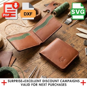 Mönster för läderplånbok: Klassisk bifolddesign (PDF, SVG, DXF)