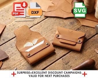 Leather Wallet DIY Pattern, Minimalist Card Holder Template for Easy Crafting