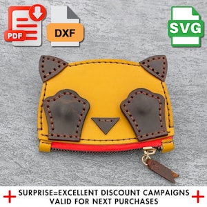 Minimalist Animal Zipper Wallet Pattern, Pdf Wallet Template, Svg Dxf Files, DIY Sewing Kit, Beginner Friendly, Leather Crafting Template