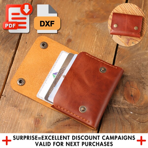 A4 Card holder pattern, wallet template pdf, leather template pdf, card holder template, minimalist wallet pdf, snap wallet pattern pdf