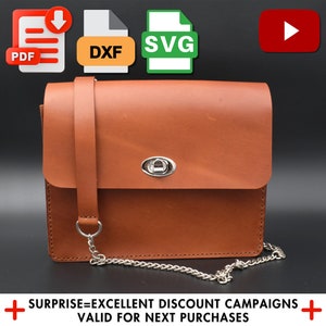 Leder Umhängetasche Muster Pdf & Video Tutorial, Laserschnitt Sachen, Taschen Vorlage Dxf, DIY Taschen Kit, anfängerfreundlich, Bastelvorlage