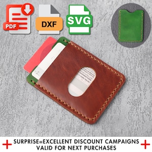 Porta-cartões de couro faça você mesmo em PDF, porta-cartões de crédito, porta-cartões de modelo, carteira vertical em PDF, corte a laser Svg, padrão de carteira de couro Dxf