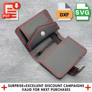 Patrón de billetera plegable de cuero premium, plantilla DIY en PDF, SVG y DXF para artesanos, diseño elegante de billetera artesanal, tutorial