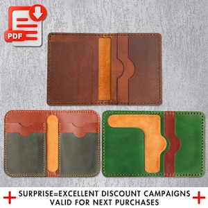 Conjunto de 3 plantillas para billeteras, billetera con bolsillo frontal, conjunto de plantillas para billeteras, trío de patrones para billeteras plegables, proyectos de marroquinería