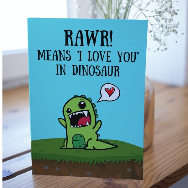 Cute Dinosaur I Love You Greeting Card Valentine Anniversary Miss You