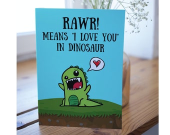 Cute Dinosaur I Love You Greeting Card Valentine Anniversary Miss You