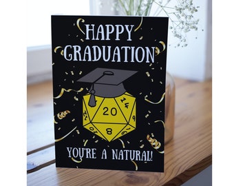 DnD Graduation Card You're a Natural! Gold d20 with Confetti Dungeons and Dragons Class of 2024 Greeting Card