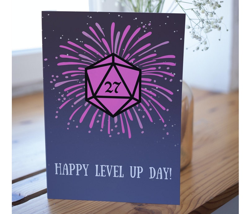 Custom age dnd level up birthday card fireworks d20 ttrpg etsy