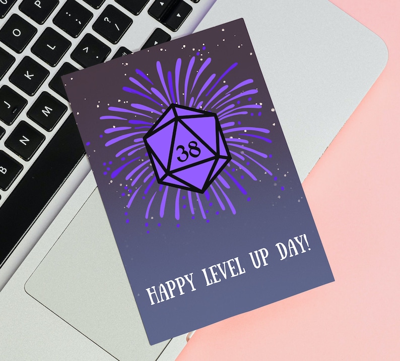 Custom age dnd level up birthday card fireworks d20 ttrpg etsy