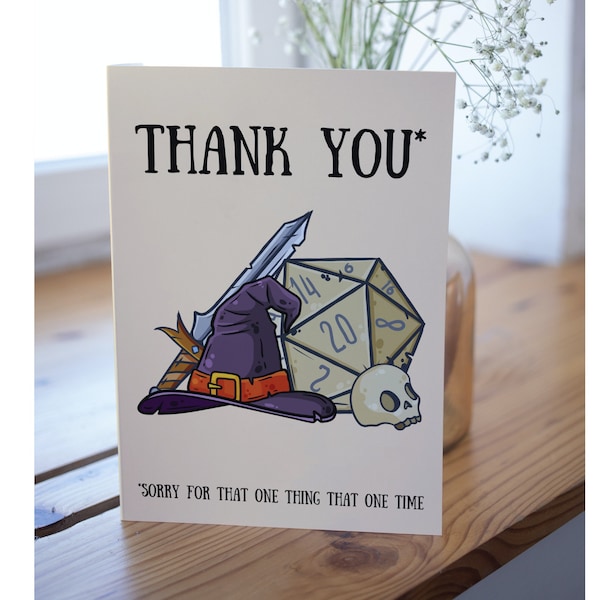 Thank You Funny Sorry DnD Party Dungeon Master Farewell TTRPG Thanks Greeting Card