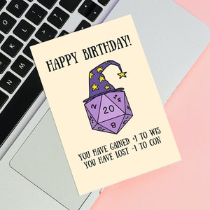 d20 +1 Wis -1 Con - DnD d20 Funny Birthday Greeting Card