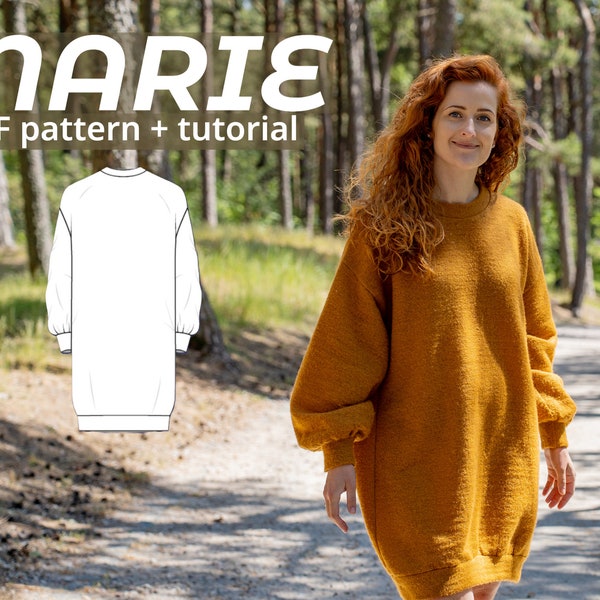 Oversize Sweater Dress PDF Sewing Pattern, 6 Sizes (XS-XXL) with Instructions