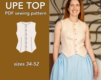 Sleeveless Top PDF Sewing Pattern, 10 Sizes (34-52) with Sewing Instructions and Video