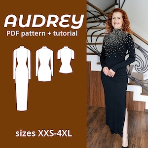 Turtleneck Dress PDF Sewing Pattern, 9 Sizes (XXS-4XL) with Instructions
