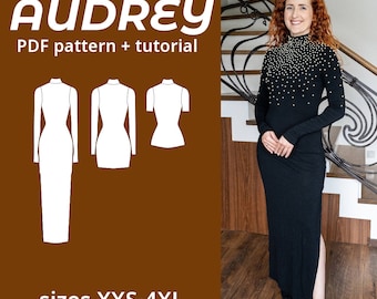 Turtleneck Dress PDF Sewing Pattern, 9 Sizes (XXS-4XL) with Instructions