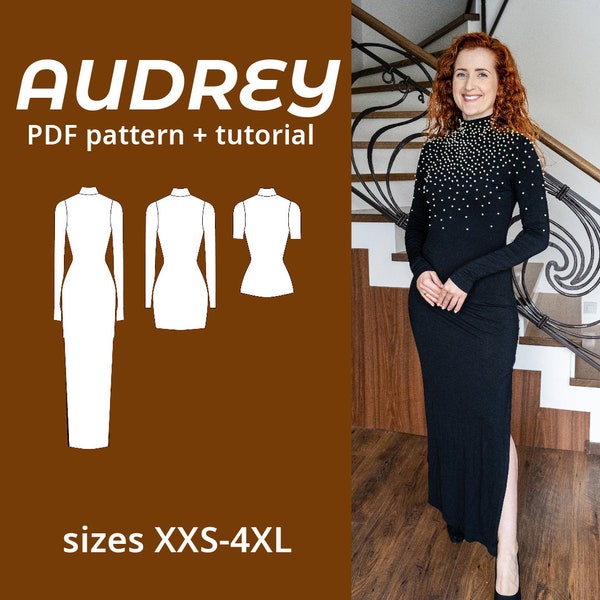 Turtleneck Dress PDF Sewing Pattern, 9 Sizes (XXS-4XL) with Instructions